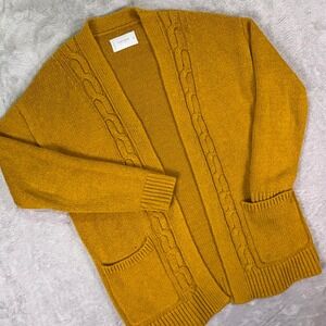 Lucky Brand Women's Embroidered Cardigan Medium Mustard Floral Open Front Boho